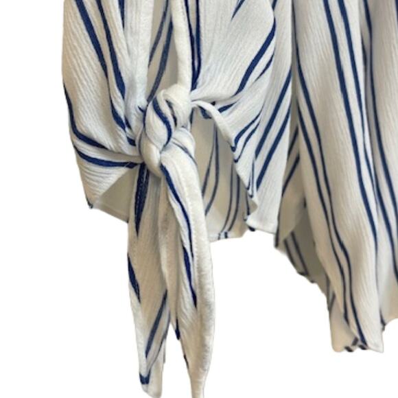 Michael Kors Women’s Striped Blouse Size 2X – Blue & White V-Neck Tie-Sleeve Top - Picture 5 of 6